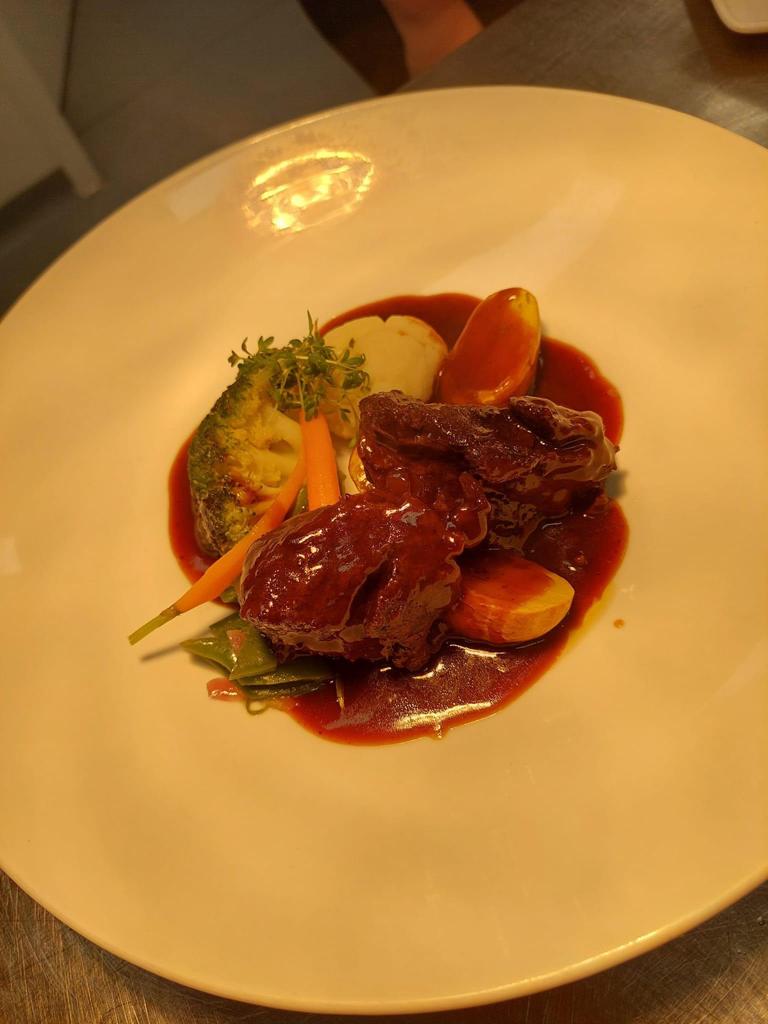 Glazed beef with market vegetables