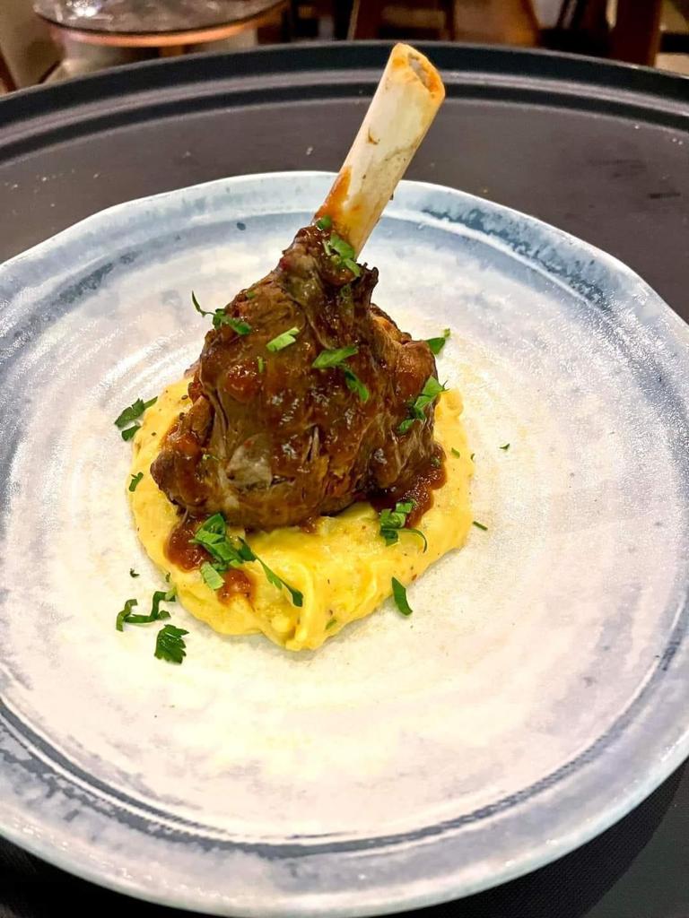 Braised lamb shank over a silky purée