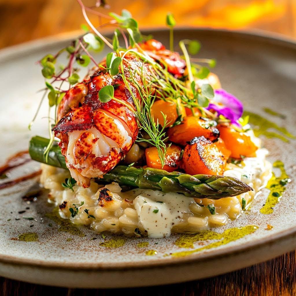 Lobster with asparagus and herb risotto