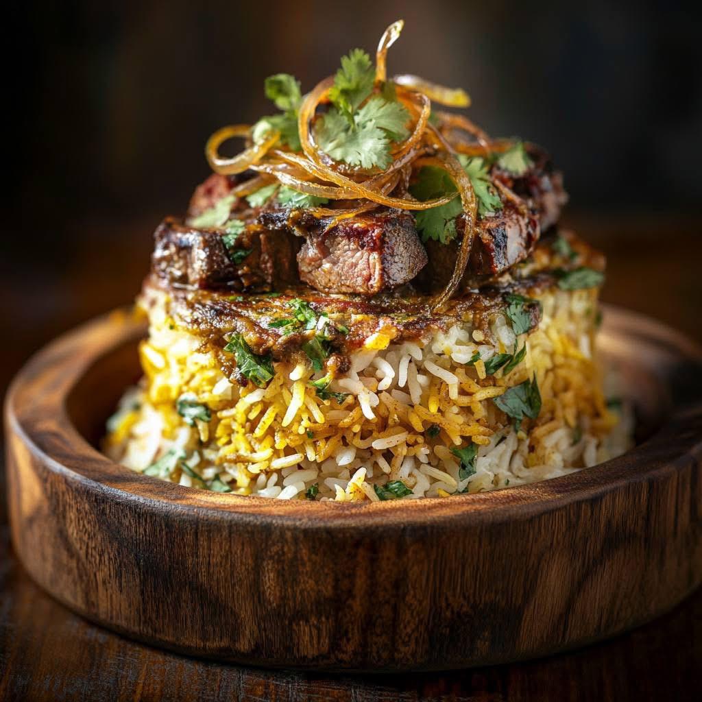 Spiced beef served over fragrant rice
